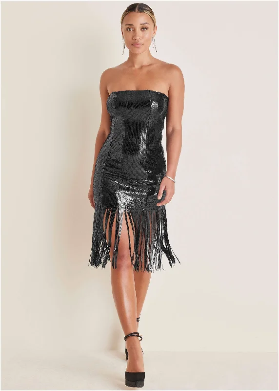 Shop Smart, Save Big!Sequined Fringe Mini Dress - Black