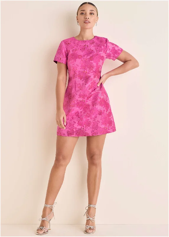 Act Fast – Limited Time Savings!Jacquard A-Line Mini Dress - Pink Metallic