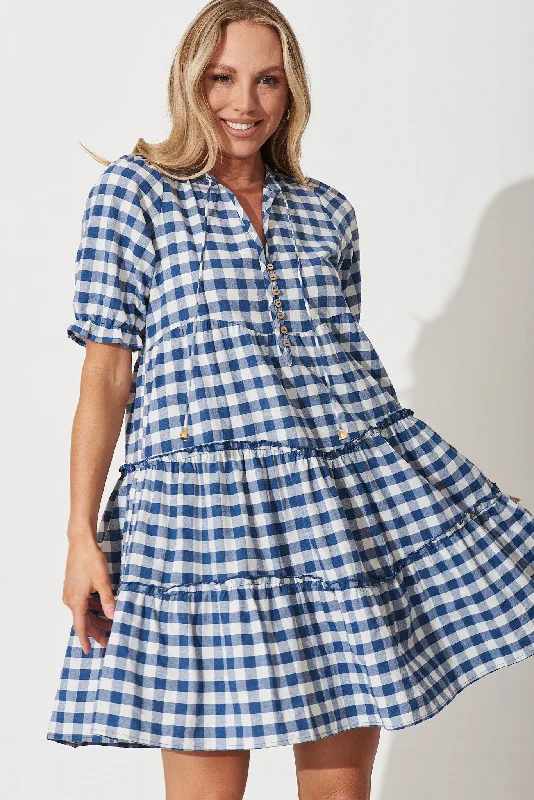 The Best Sale of the Year!Berridale Dress In Blue With White Gingham Cotton