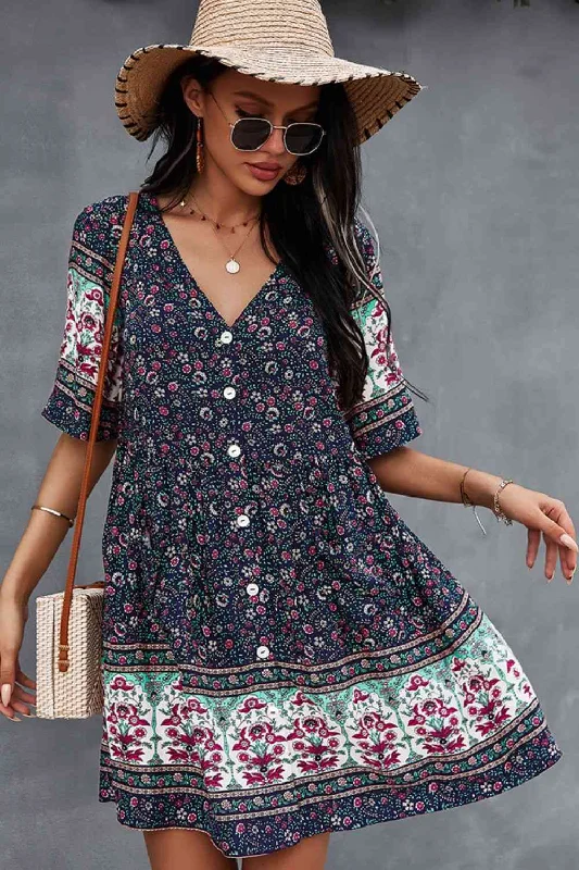 Save Money, Shop Happy!Bohemian V-Neck Half Sleeve Dress