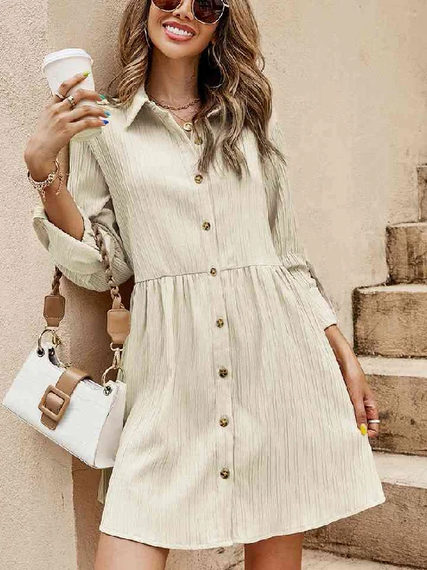 Find the Best Deals Here!Button-Down Roll-Tab Sleeve Dress