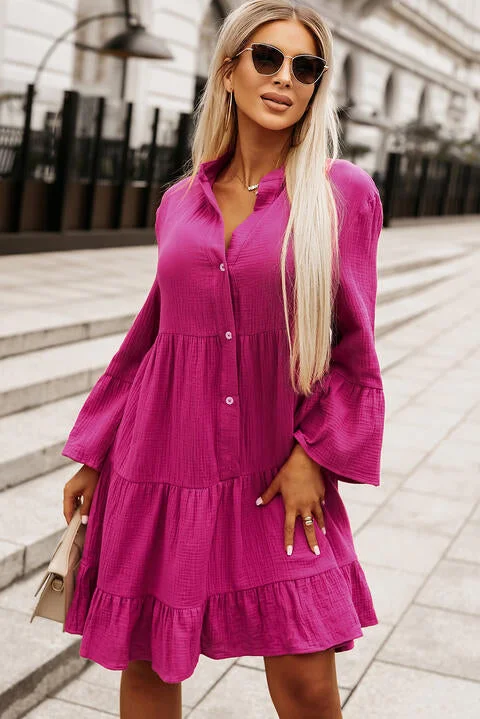 Exclusive Savings This Week!Buttoned Flare Sleeve Tiered Dress