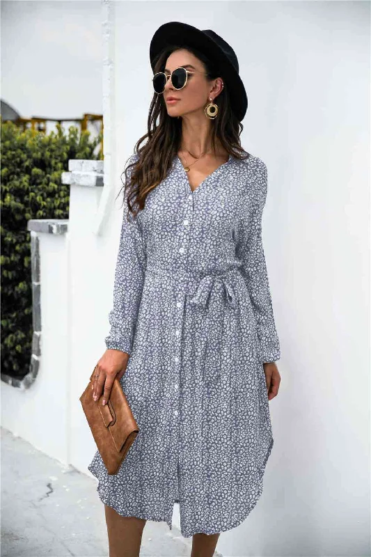 Special Discounts Inside!Ditsy Leopard Button Though Belt Dress
