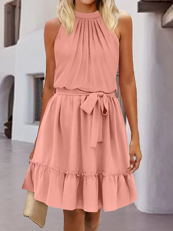 Exclusive Savings This Week!Frill Tied Mock Neck Sleeveless Dress