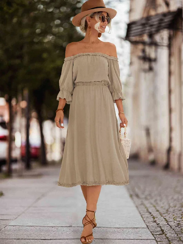 Get Ready to Save!Frilled Off-Shoulder Flounce Sleeve Dress