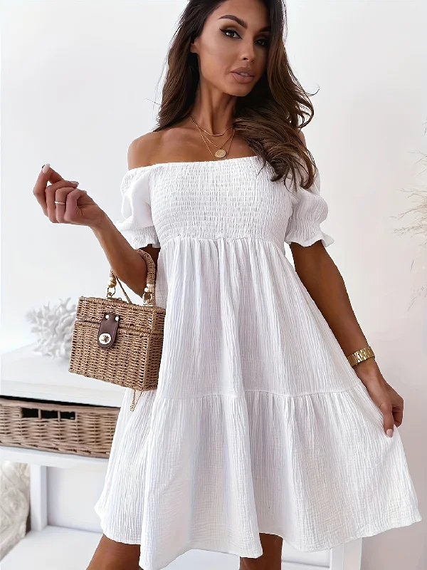 Amazing Prices You Can’t Resist!Full Size Ruffled Off-Shoulder Short Sleeve Dress