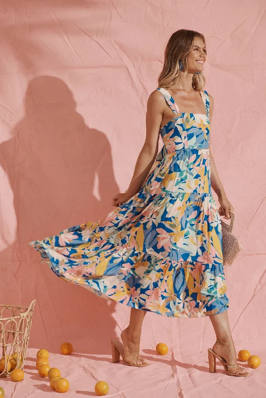 Hurry, Sale Ends Soon!Izabel Maxi Sun Dress In Cobalt With Multi Floral