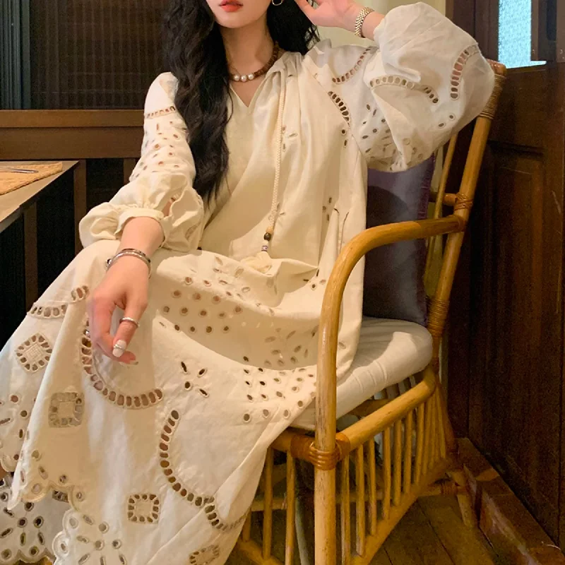 Hurry, Sale Ends Soon!Linen Breeze Embroidered V-neck Maxi Dress