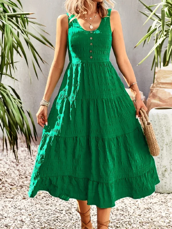Every Deal is a Steal!Modern Classic Scoop Neck Wide Strap Midi Dress