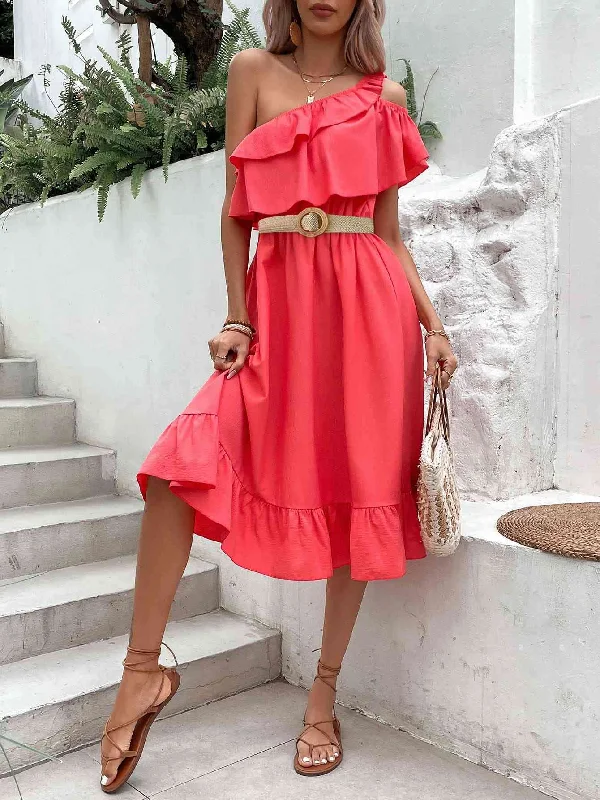 Buy One, Get One Free!One-Shoulder Ruffle Hem Dress