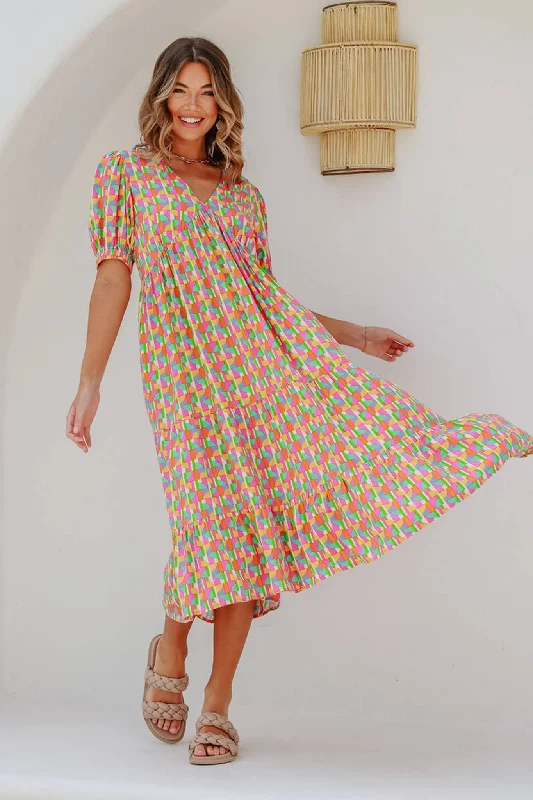 Shop More, Spend Less!Radiate Midi Dress In Multi Geometric Print