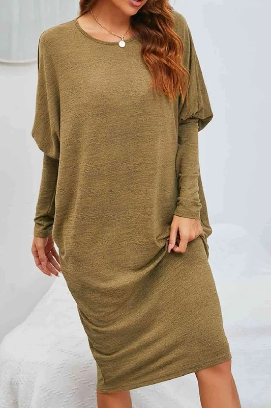 Save Up to 50% Off!Round Neck Dolman Sleeve Dress