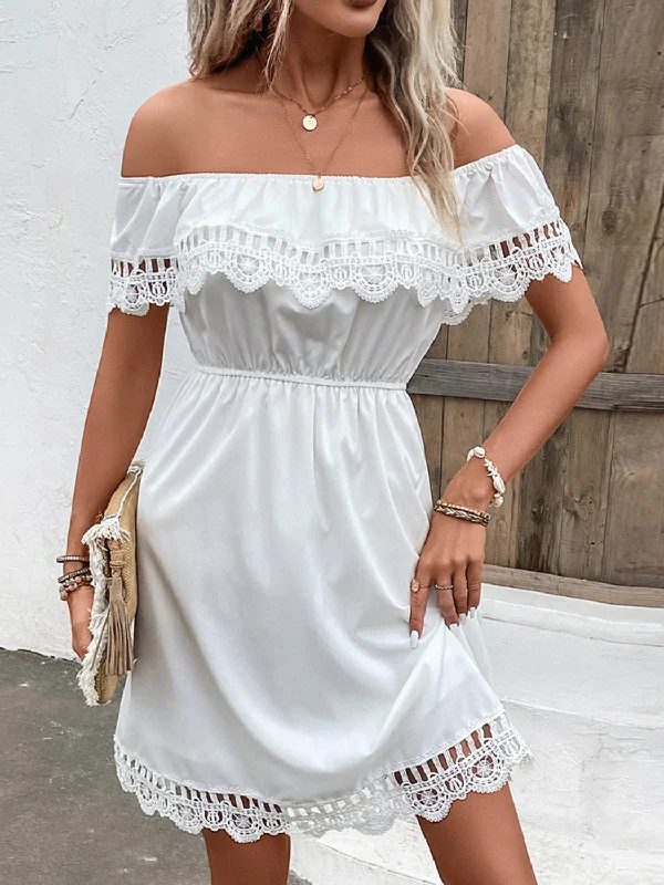 Special Offer – Act Fast!Ruched Lace Detail Off-Shoulder Dress
