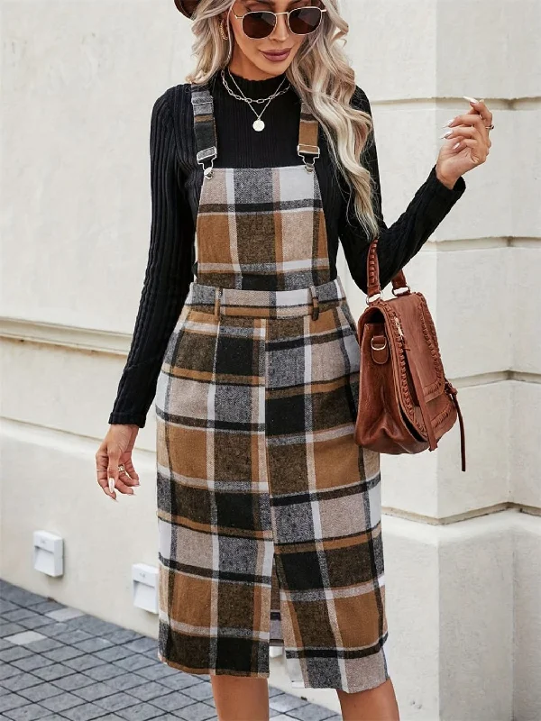 Best Offers of the Month!Chic plaid overall dress with pockets