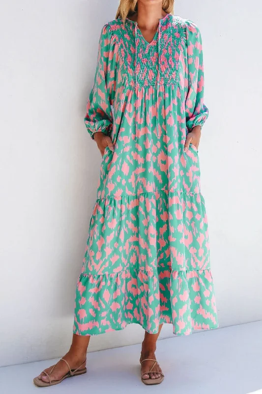 Seasonal Sale – Shop Now!Floral Tie Neck Long Sleeve Dress
