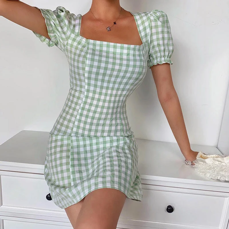Score Huge Discounts Today!Square Neck Plaid Dress Square Neck Plaid Dress