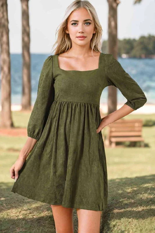 Shop Smart, Save Big!Square Neck Three-Quater Sleeve Mini Dress