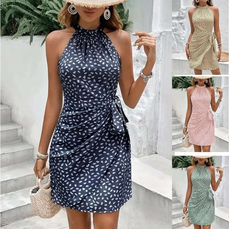 Exclusive Deals Just for You!Summer Dots Halterneck Dress With Tied-Waist Design Dress