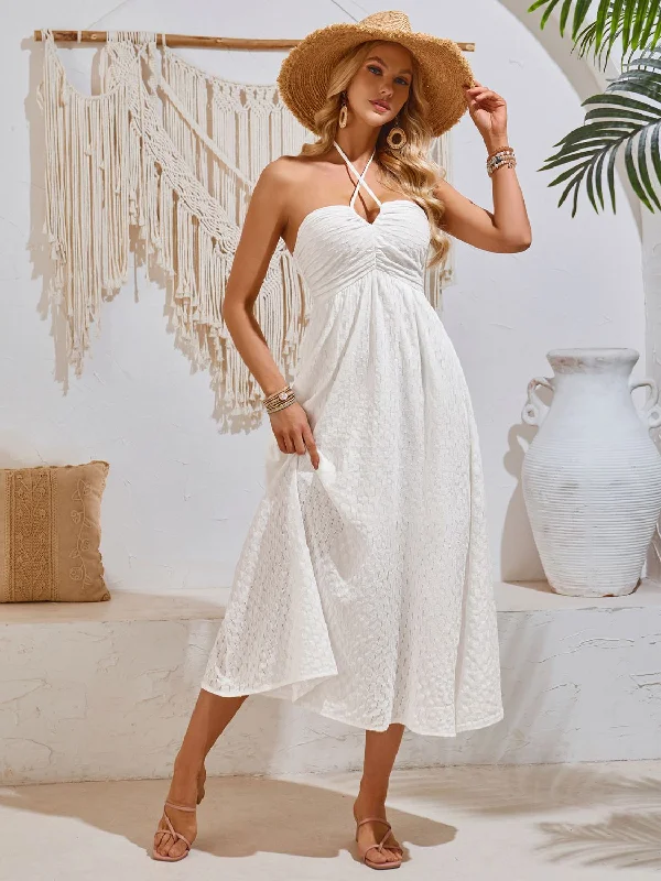 Shop Today, Save Tomorrow!Swiss Dot Halter Neck Midi Dress
