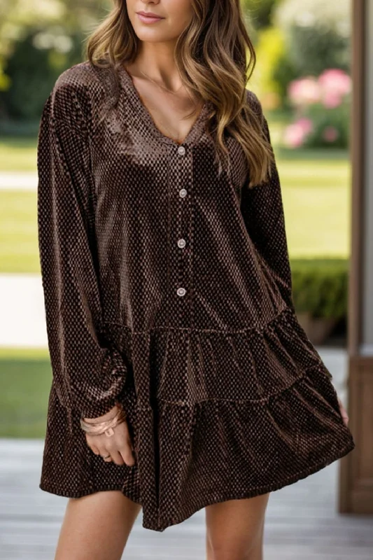 Upgrade for Less!Chic V-neck long sleeve mini dress