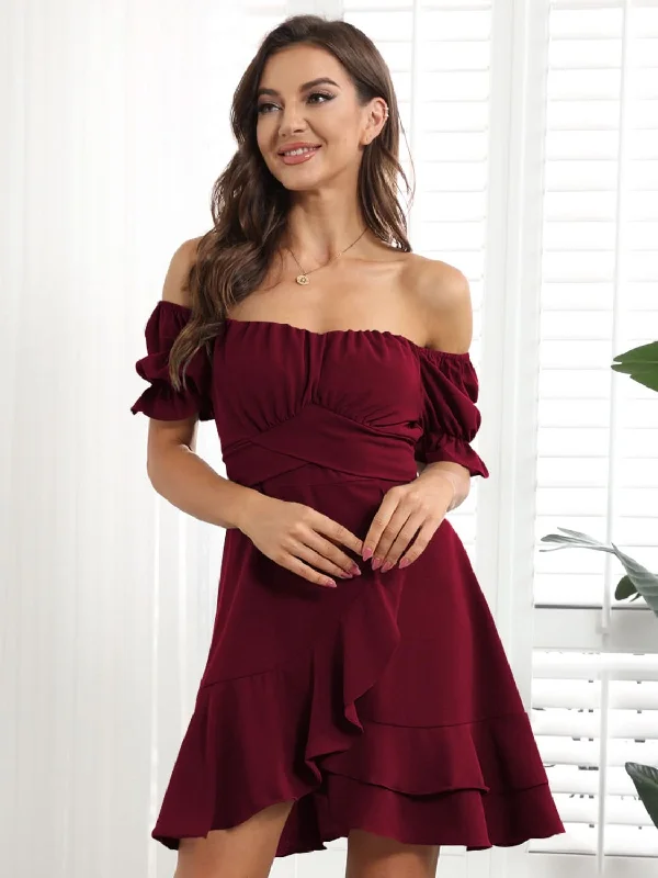 Hurry! While Supplies Last!Chic mini dress with ruffle sleeves