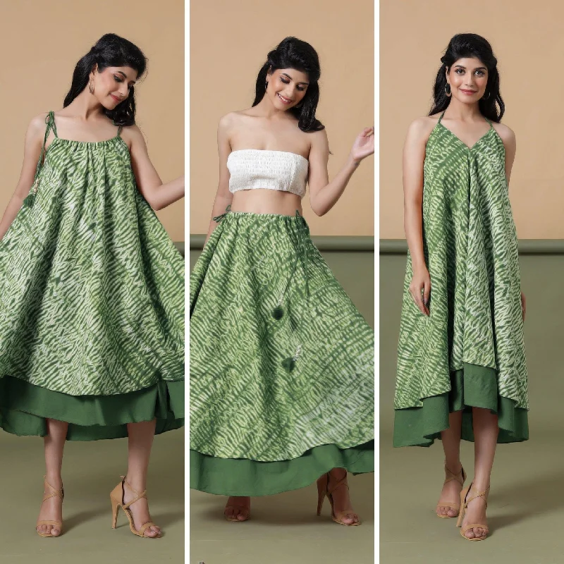 Get the Best for Less!6-Way Convertible Forest Green Tie-Dye Cotton Skirt Dress