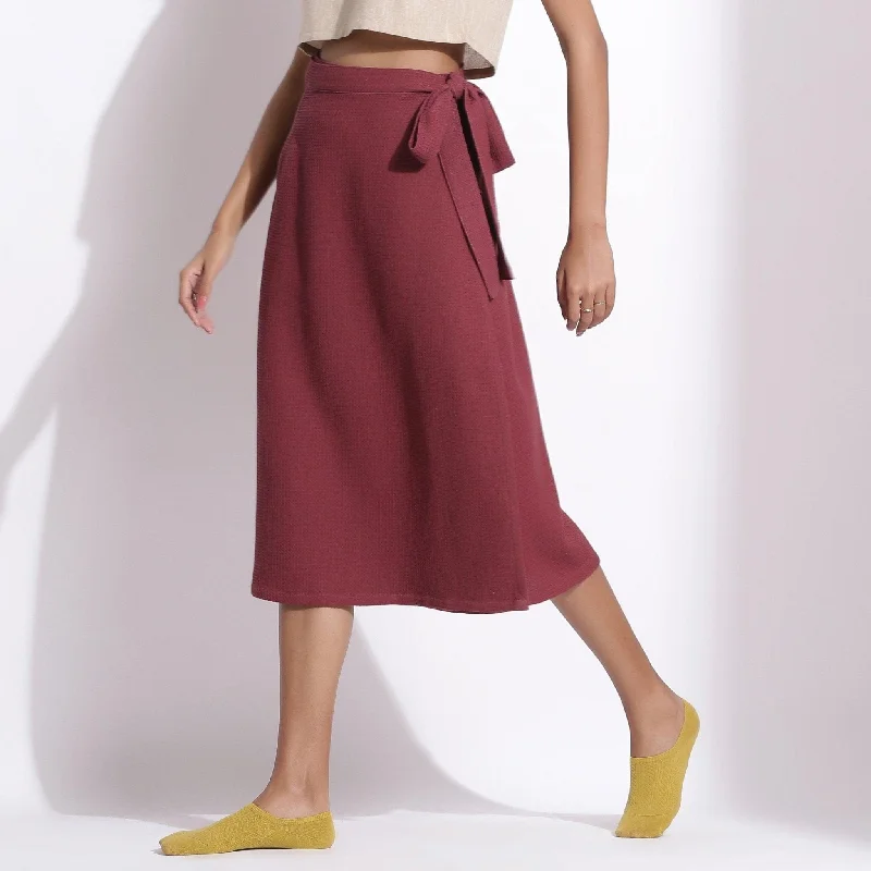More Discounts, More Joy!Barn Red Warm Cotton Waffle Midi Wrap Skirt