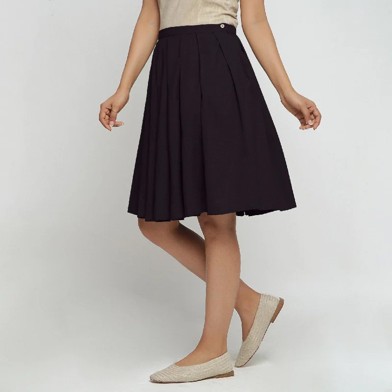 Hurry, Sale Ends Soon!Black Cotton Flax Pleated Knee Length Skirt