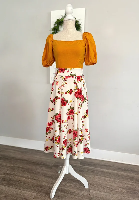 Hottest Discounts of the Year!Demi Floral Midi Skirt - Red/White Mix
