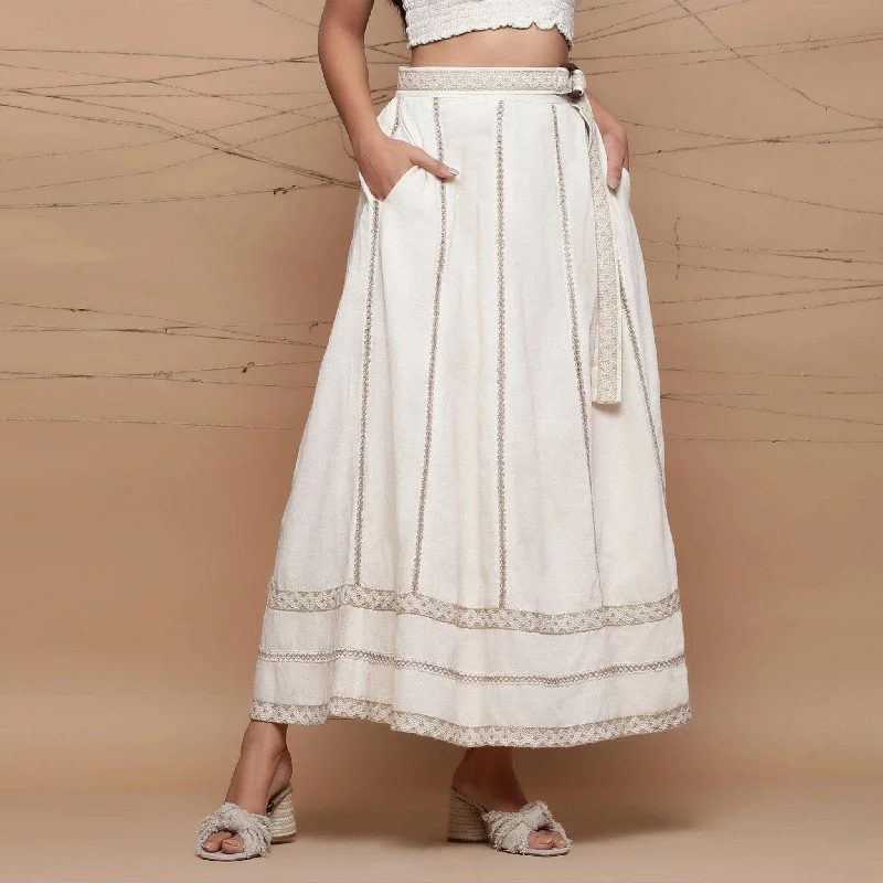 Exclusive Savings This Week!Ecru Undyed Cotton Jute Laced Elasticated Flared Skirt