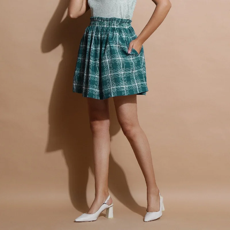 Don’t Wait – Deals Won’t Last!Green Check Handspun Cotton Elasticated Paperbag Short Skirt