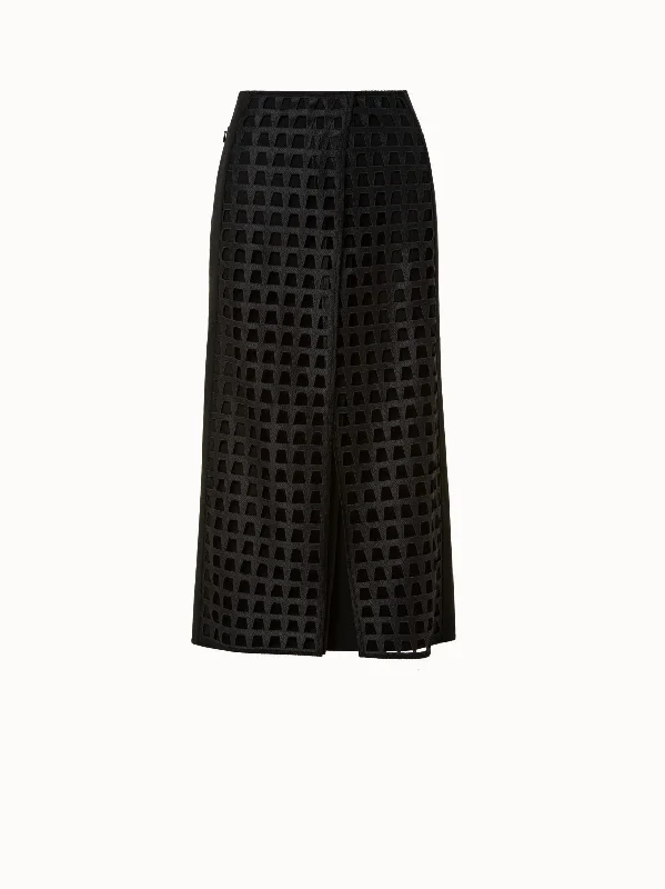 New Discounts Just Dropped!Long Skirt in Trapezoid Embroidery and Wool Double-Face