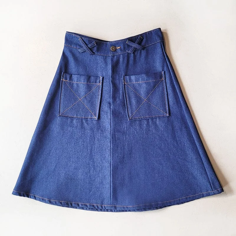 Crazy Discounts Inside!Retro Patch Pocket Denim A-Line Skirt