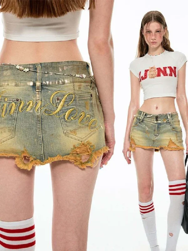Time to Save Big!Low Waist Distressed Denim Mini Skirt【s0000009133】