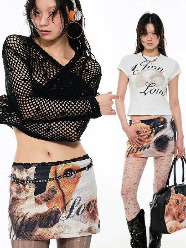 Hurry! While Supplies Last!Dog & Cat Print Hip Hug Tight Mini Skirt【s0000009163】