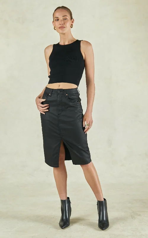 The Best Offers Are Here!Coated Denim Black High Waisted Revival Skirt