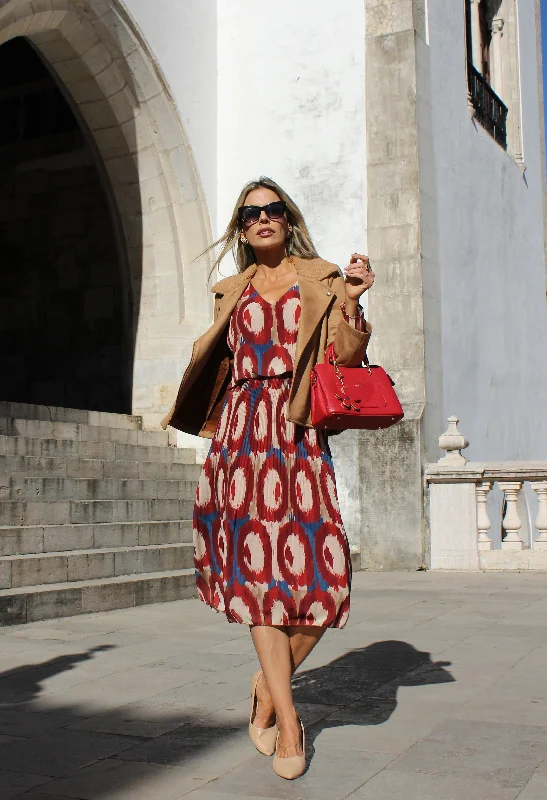 Price Drop Alert!Abstract Print Long Sleeve Plisse Pop Over Dress