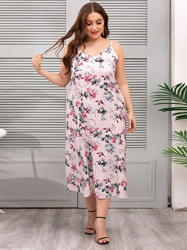 Limited Edition, Limited Price!KittenAlarm - Plus Size Oversize Floral Cami Dress Lounge Wear