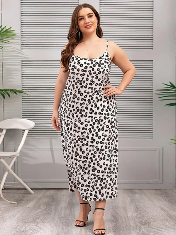 Instant Savings Await!KittenAlarm - Plus Size Oversize Satin Silky Print Cami Dress Loungewear