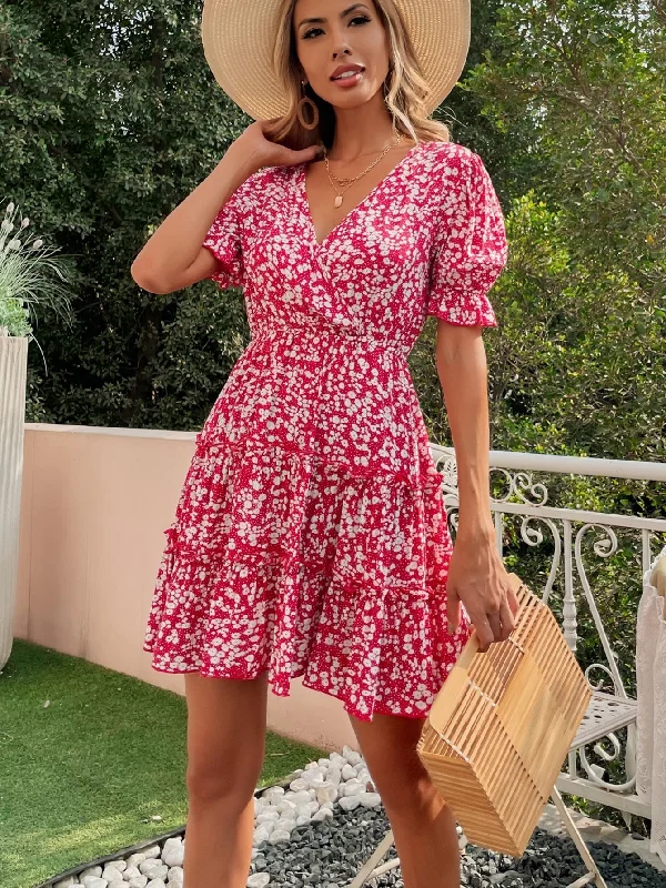 Your Shopping Wish, Our Discount Command!KittenAlarm - Disty Floral Elastic Waist Ruffled Dress