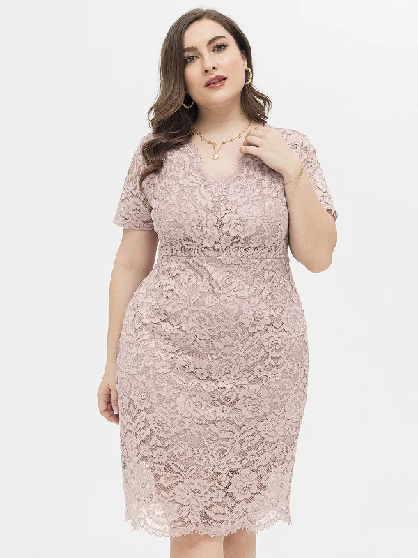 Huge Savings – Act Now!KittenAlarm - V NECK PLUS SIZE LACE DRESS