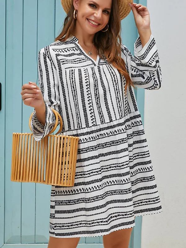 Hottest Discounts of the Year!KittenAlarm - Stripe Notch Neck Midi Dress