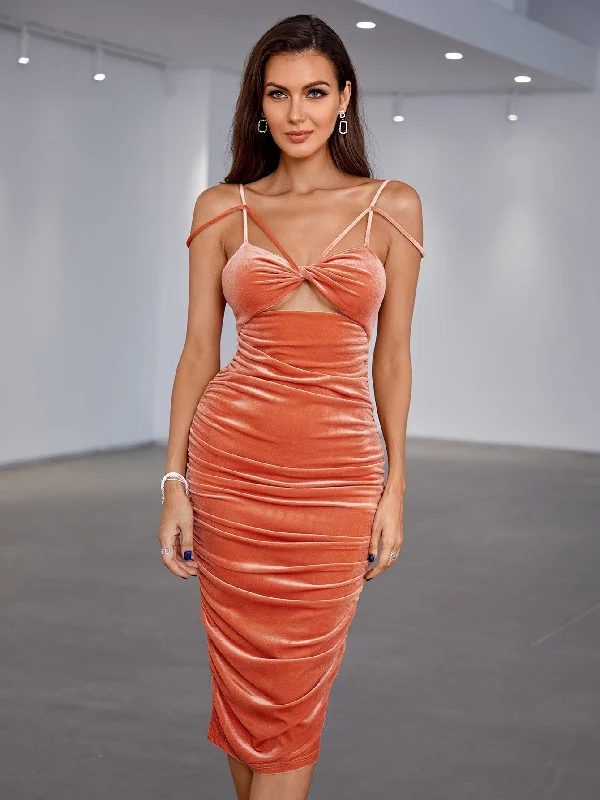 Buy One, Get One Free!KittenAlarm - Twist Bust Peekaboo Ruched Velvet Bodycon Dress
