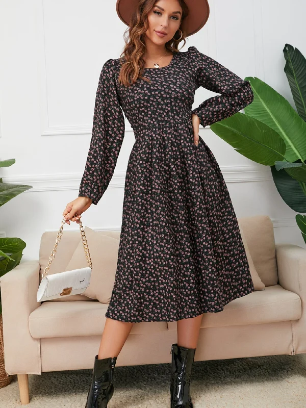 Must-Have Deals Inside!KittenAlarm - Knit Rib Puff Sleeve Flare Dress