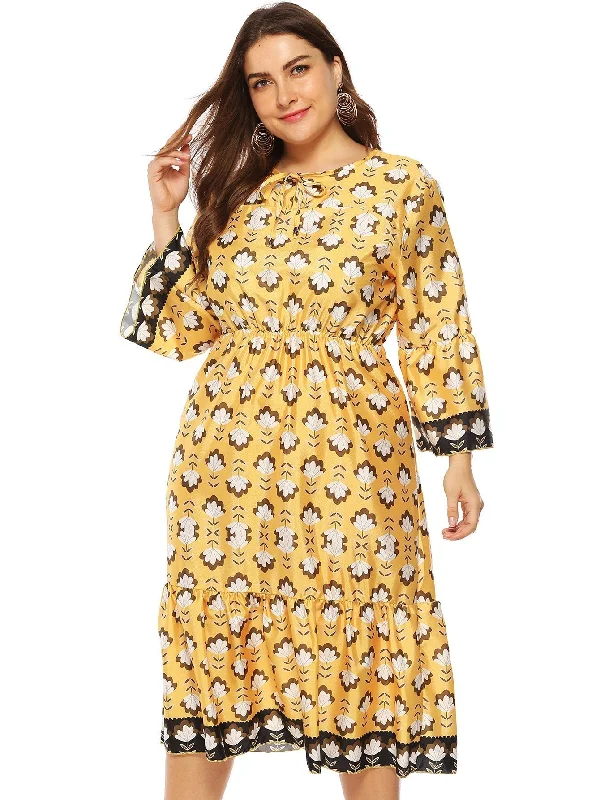 More Discounts, More Joy!KittenAlarm - Plus All Over Print Tie Front Dress