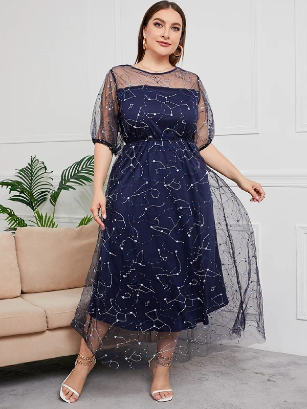 Huge Savings – Act Now!KittenAlarm - Plus Sequins Embroidery Mesh Overlay Dress