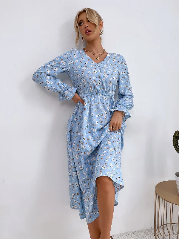 Hurry, Sale Ends Soon!KittenAlarm - Allover Floral Print V-neck Dress