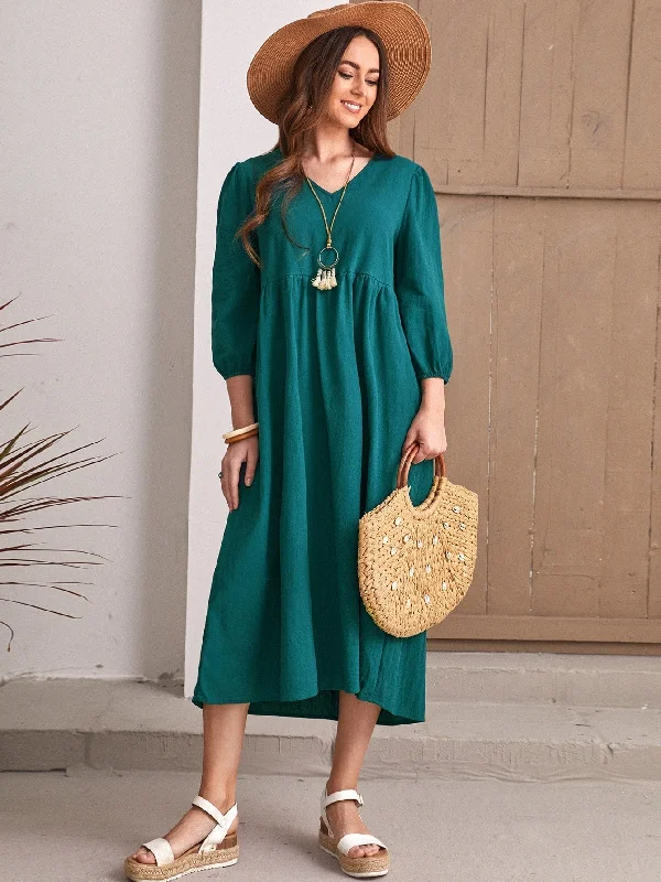 Bigger Savings, Better Shopping!KittenAlarm - Solid Oversized Shirred Waist Dress