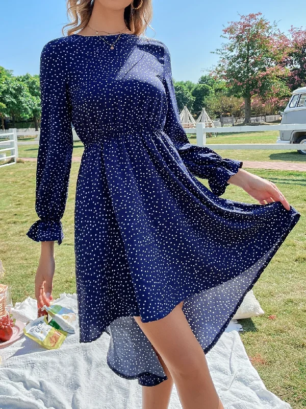 Save Like Never Before!KittenAlarm - Polka Dots Elastic Waist Dress