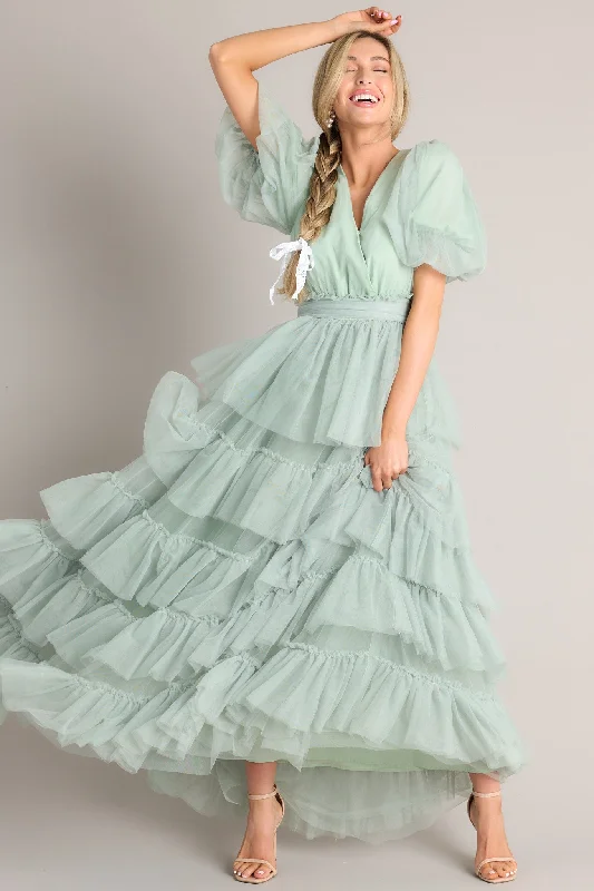 Price Drop Alert!A Beautiful Feeling Seafoam Tiered Tulle Maxi Dress